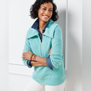 Talbots Aqua Zip Collar Sweater - Size XS